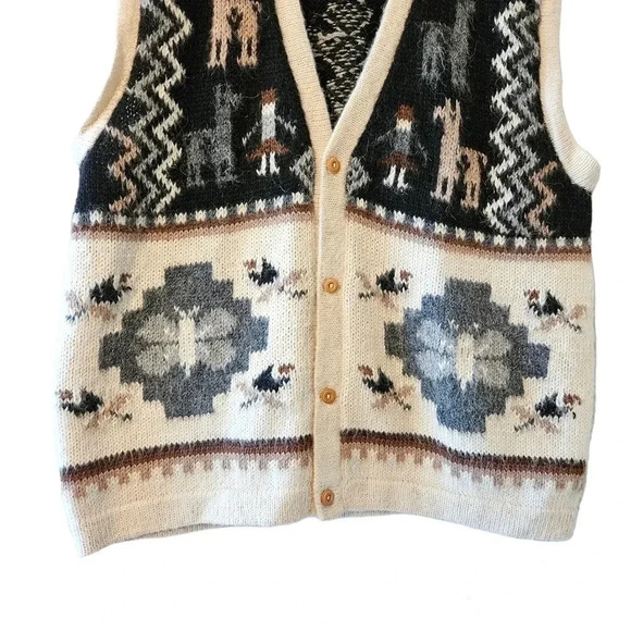 Alpaca Import Peruvian Hand Made Knitted 100% Alpaca Aztec Boho Y2K Vest Sz L - Picture 4 of 11